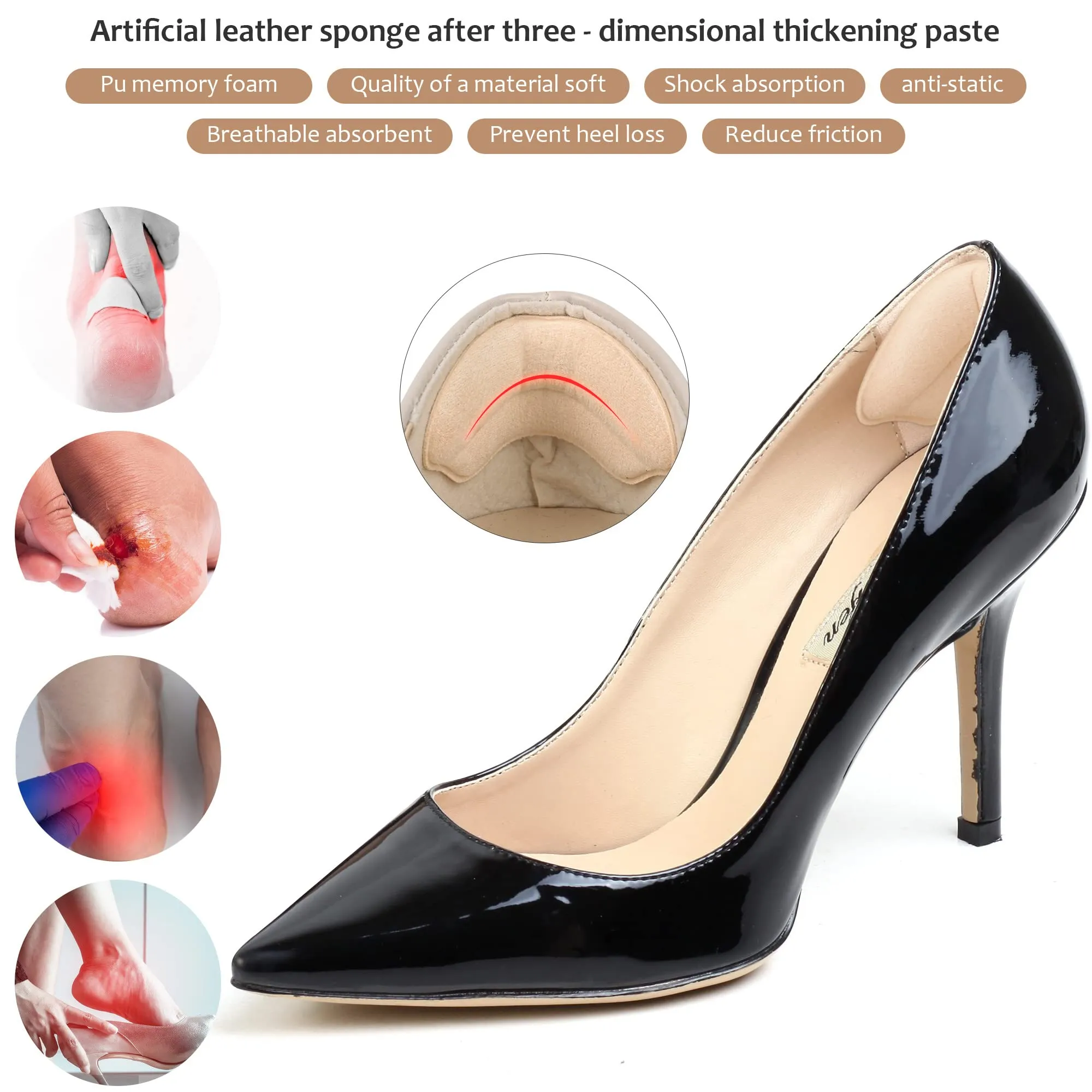 4 Pairs AHPAND Heel Cushion Pads for Women Men, Loose Shoes, Shoes Too Big, Heel Grips Pads Liner, High Heel Inserts to Improve Shoe Fit, Prevent Heel Slip and Blister