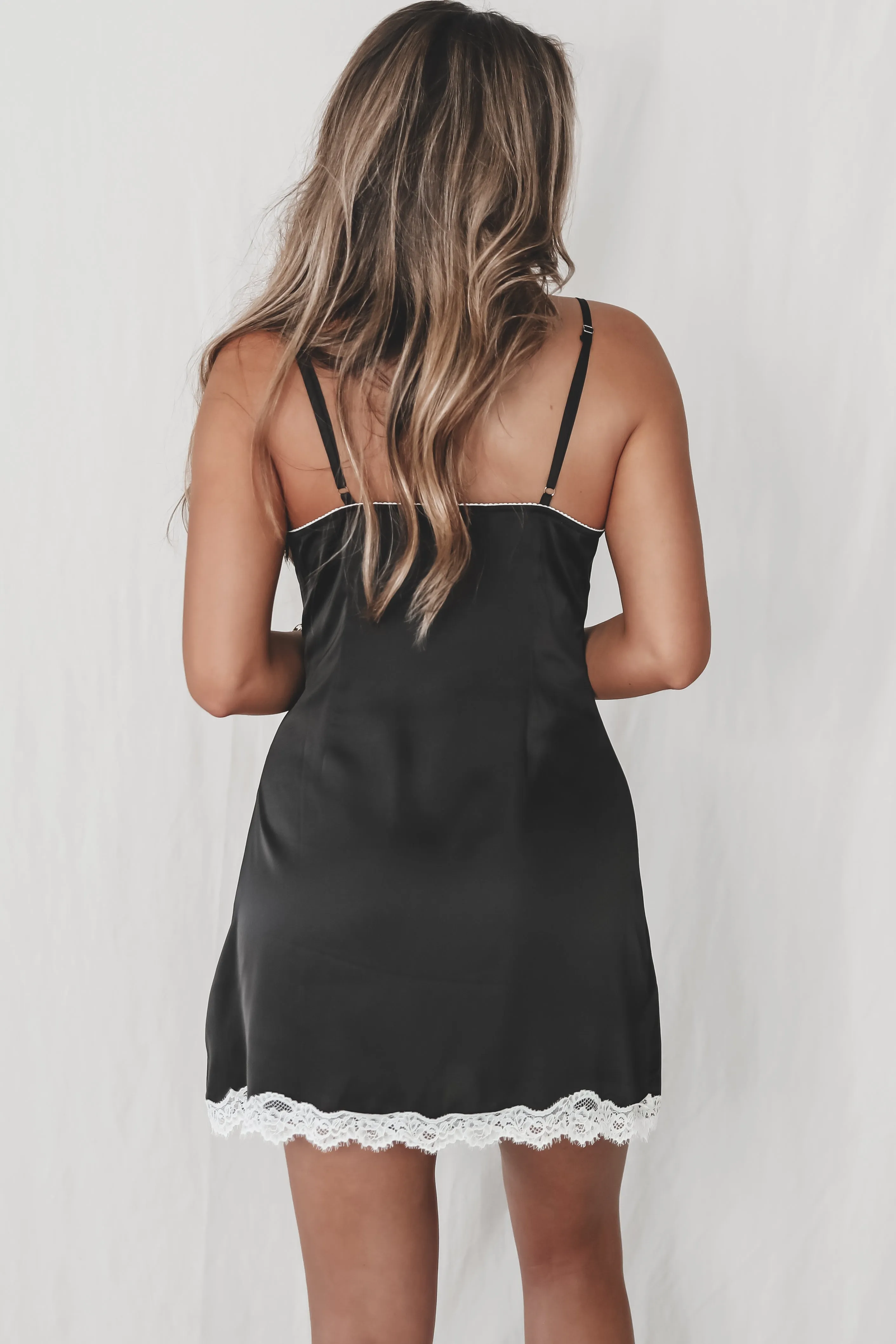 DEAL Just A Little Something Black Satin Slip Dress