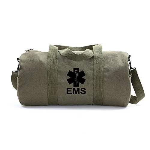 EMS Emergency Medical Services Army Sport Heavyweight Canvas Duffel Bag in Olive & Black, Medium