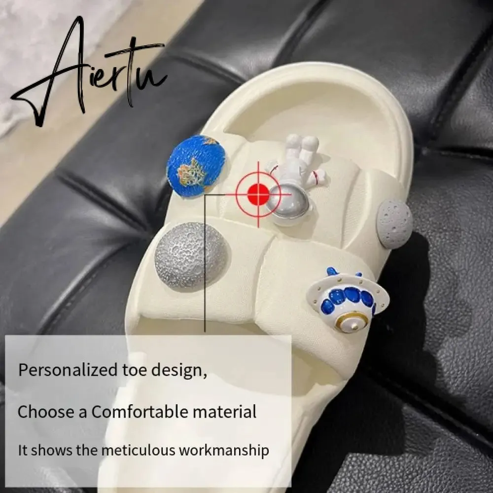 Fashion Design Cartoon Astronaut Women's Slippers Men's  New Summer Beach Slide Flip Flops Indoor Bathroom Non-slip Shoes