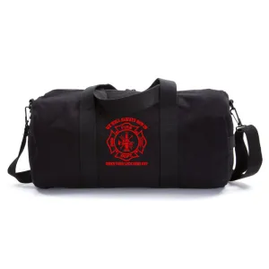 Firefighter Logo on a Vintage Canvas Duffel Bag in Black & Red, Large