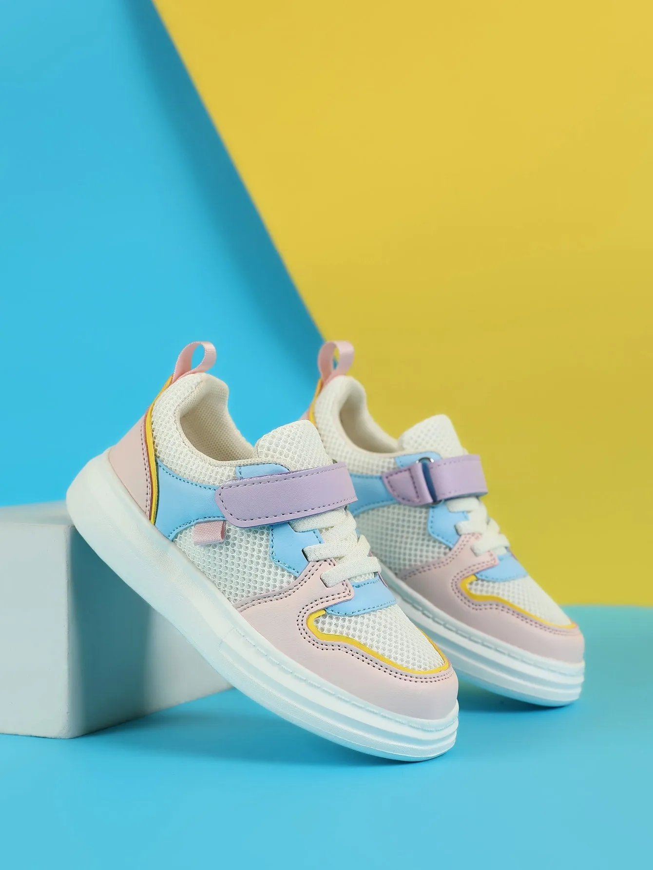 Girls Color Block Hook-and-loop Fastener Skate Shoes- FD