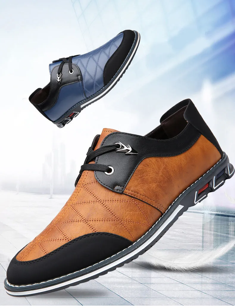 Große Männer Plaid Leder Weiche Schnürung Bequeme Freizeitschuhe
