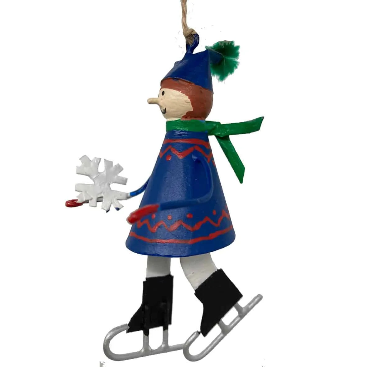 Handmade Tin Ornament - Child on Ice Skates with Snowflake