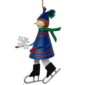 Handmade Tin Ornament - Child on Ice Skates with Snowflake