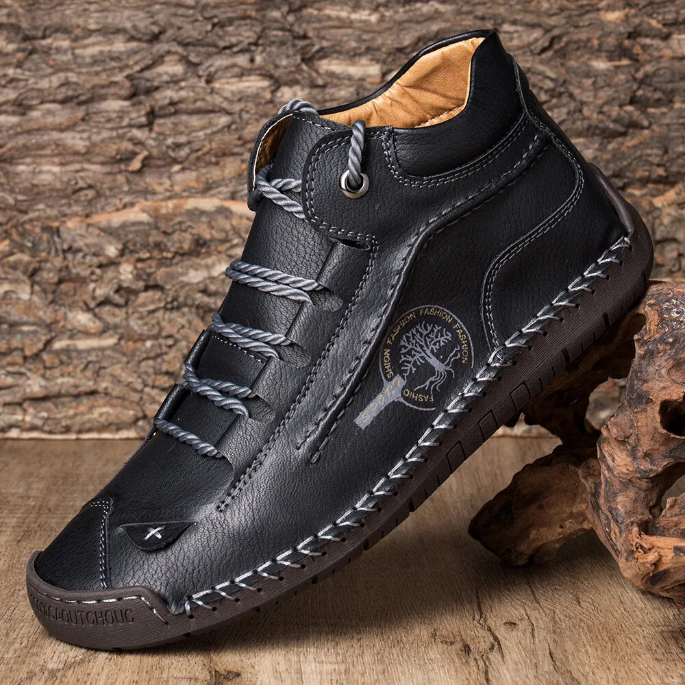 Herren Hand nähen Leder rutschfeste bequeme Stiefeletten