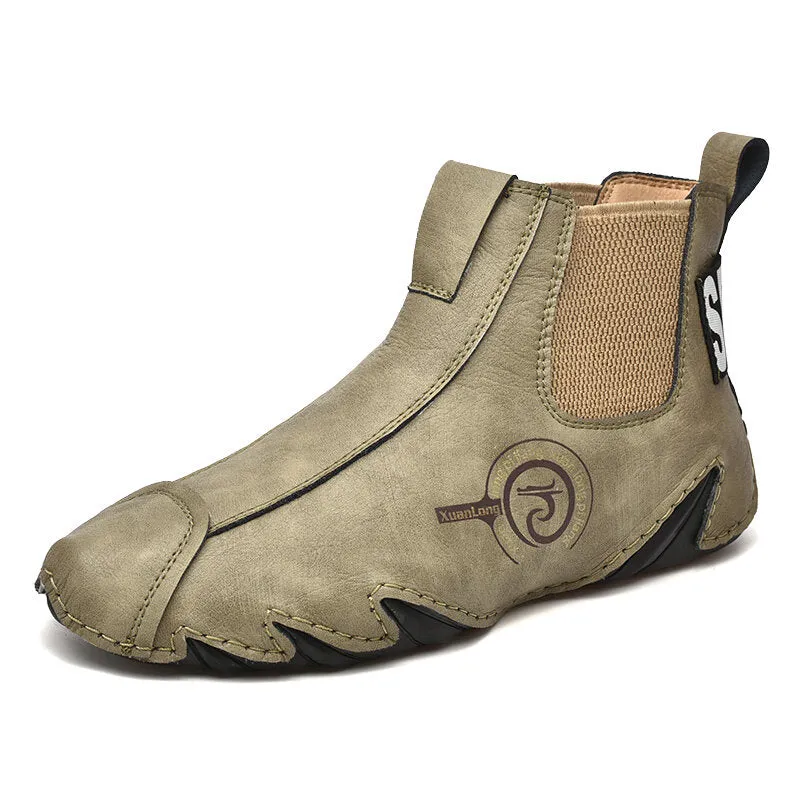 Herren Leder Atmungsaktive Handnähte Weiche Octopussy Sohle Slip On Trendige Freizeitschuhe