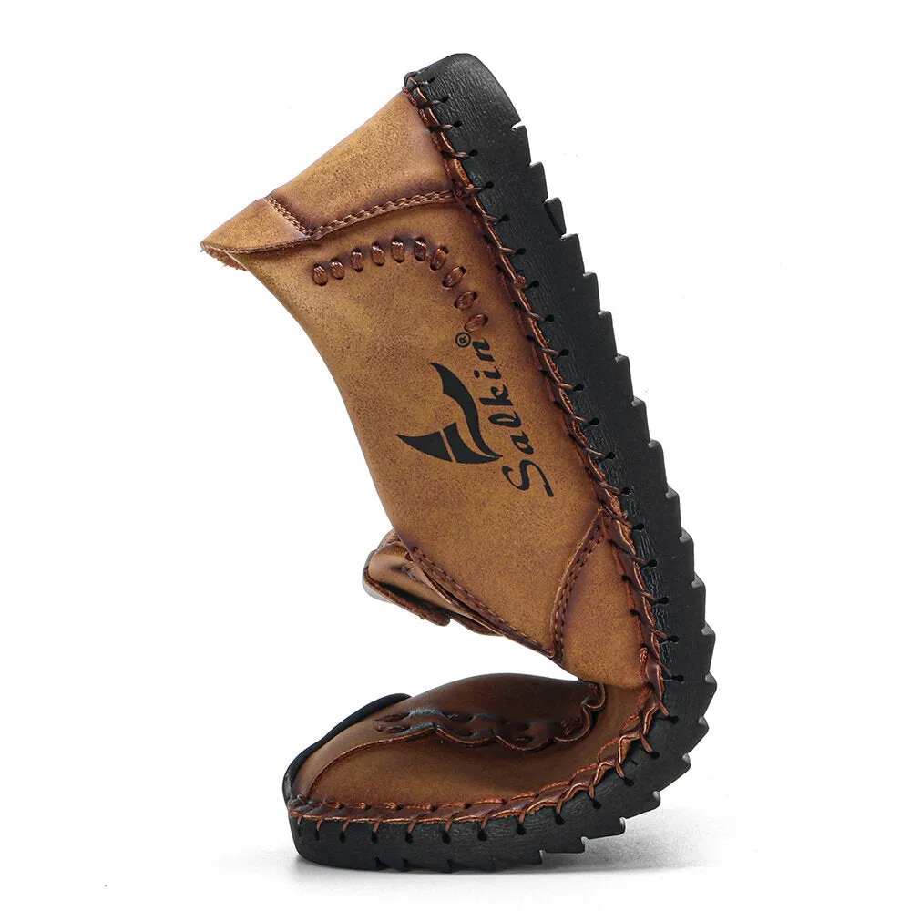 Herren Micfofiber Leder tragbare weiche Sohle Slip-on Hand Nähen flache Schuhe