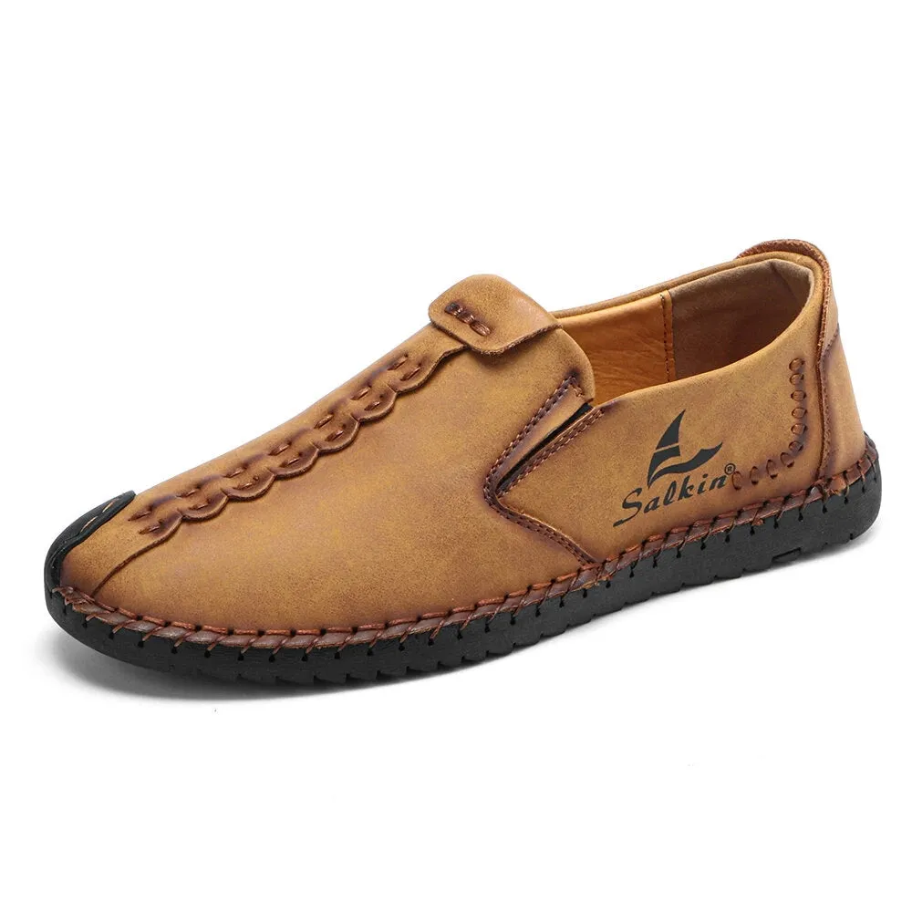 Herren Micfofiber Leder tragbare weiche Sohle Slip-on Hand Nähen flache Schuhe