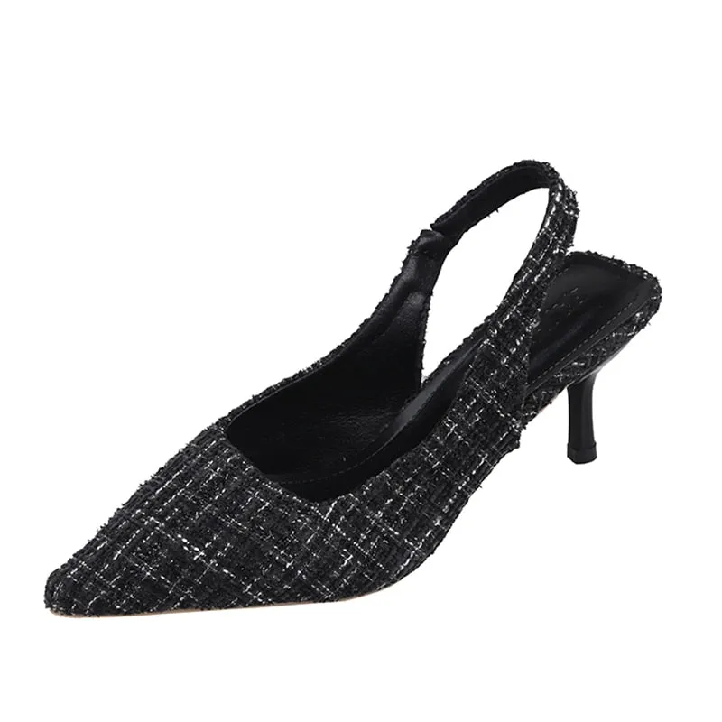 Hnzxzm Brand Designer Slingbacks High Heels Pumps Women Blue Pointed Toe Party Shoes for Woman Summer Thin Heeled Sandals Ladies