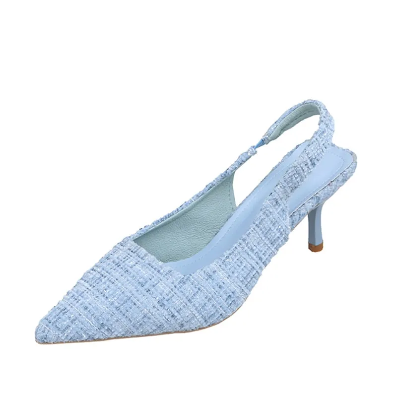 Hnzxzm Brand Designer Slingbacks High Heels Pumps Women Blue Pointed Toe Party Shoes for Woman Summer Thin Heeled Sandals Ladies