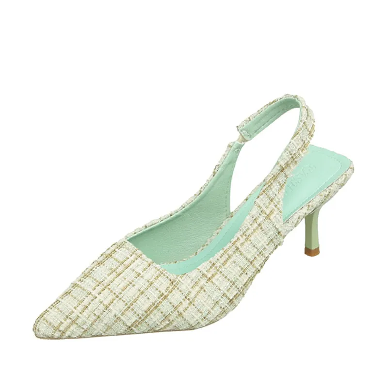 Hnzxzm Brand Designer Slingbacks High Heels Pumps Women Blue Pointed Toe Party Shoes for Woman Summer Thin Heeled Sandals Ladies
