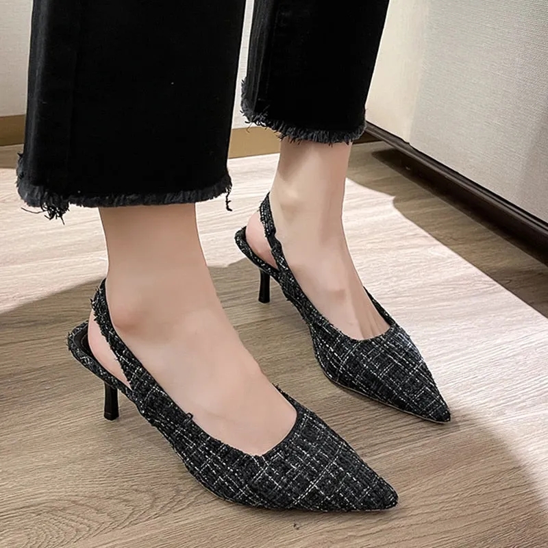 Hnzxzm Brand Designer Slingbacks High Heels Pumps Women Blue Pointed Toe Party Shoes for Woman Summer Thin Heeled Sandals Ladies