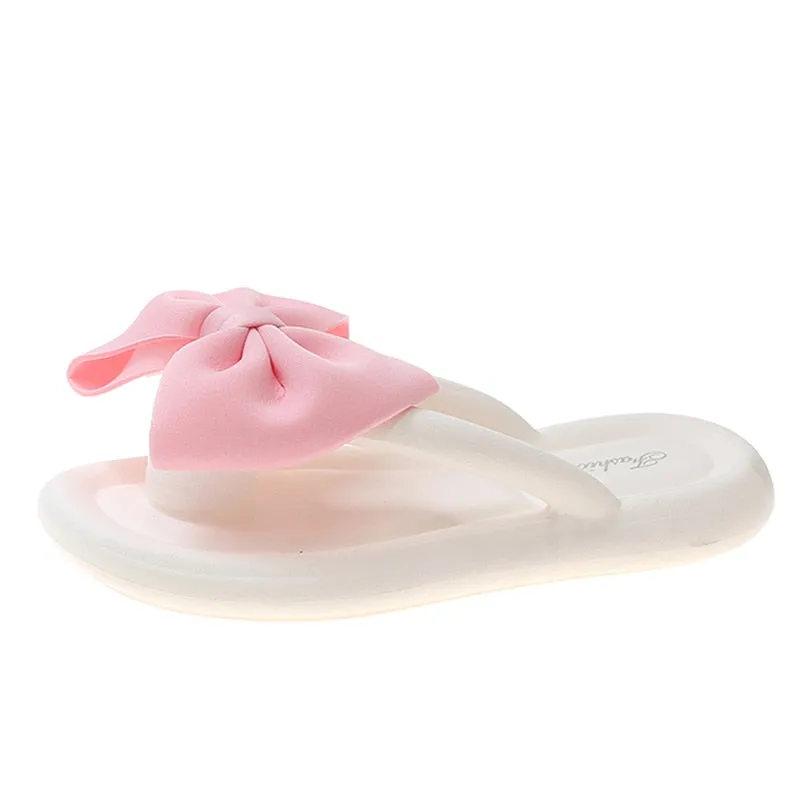 Hnzxzm Korean Slik Bowtie Flip Flops Female Soft Sole Cloud Slippers Shoes Woman Summer Platform Flat Heels Sandals Women Slides