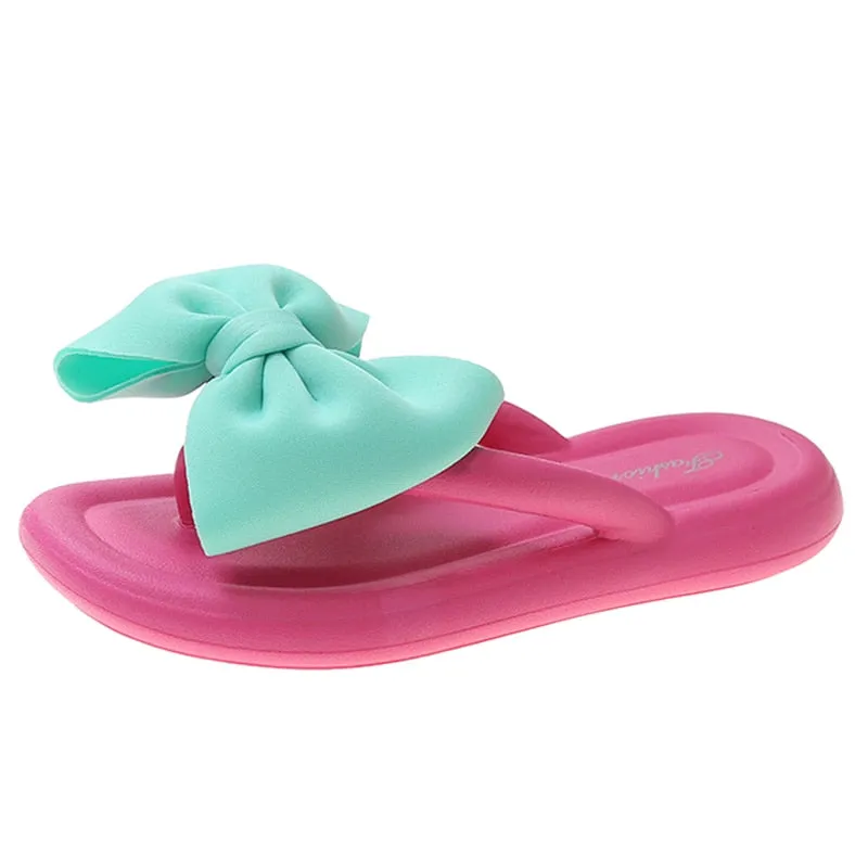 Hnzxzm Korean Slik Bowtie Flip Flops Female Soft Sole Cloud Slippers Shoes Woman Summer Platform Flat Heels Sandals Women Slides