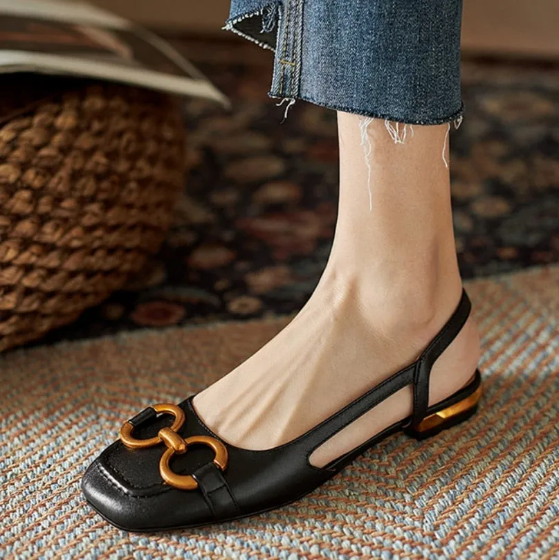 Hnzxzm New Summer Sandals For Women Retro Closed Square Toe Sandals Woman Slip On Mules Shoes Buckle Strap Lady Casual Flat Shoes