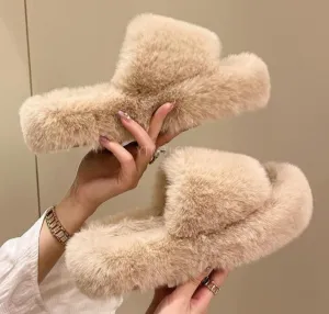 Hnzxzm Plus Size Women Fur Slippers Platform 2023 Indoor Non Slip Rubber Fashion Flat Ladies House Shoes Ytmtloy Zapatillas Mujer Casa