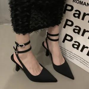 Hnzxzm Slingbacks High Heels Pumps Women New Pointed Toe Thin Heeled Party Shoes Woman Solid Color Ankle Buckle Summer Sandals