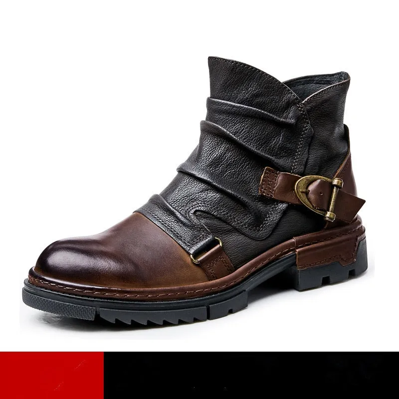 Hnzxzm TOP ! Mature Men's Elegant Folds Leather Boots Businessman Buckle Belt Pleated High End Office Winter Shoes