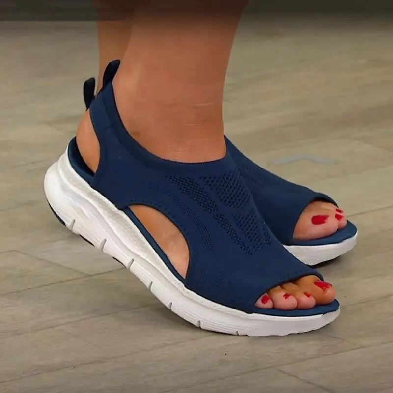 Hnzxzm Women Sandals Open Toe Mesh Casual Ladies Wedge Shoes Summer Solid Color Slip-On Hollow Out Female Platform Sandalias