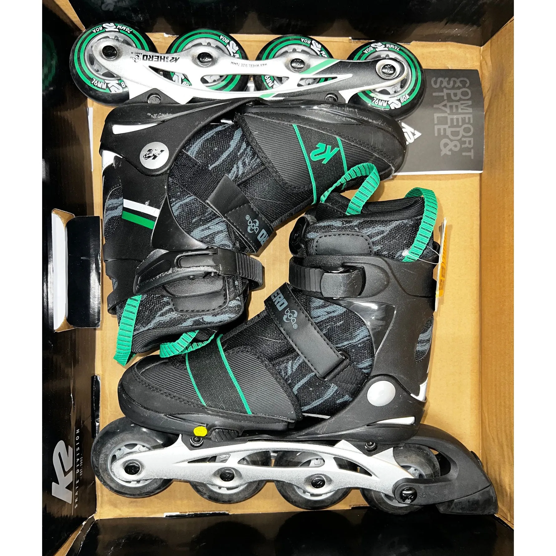 K2 Sk8 Hero Boa ALU Boys Adjustable Inline Skates - Moderately Used Size 1-5