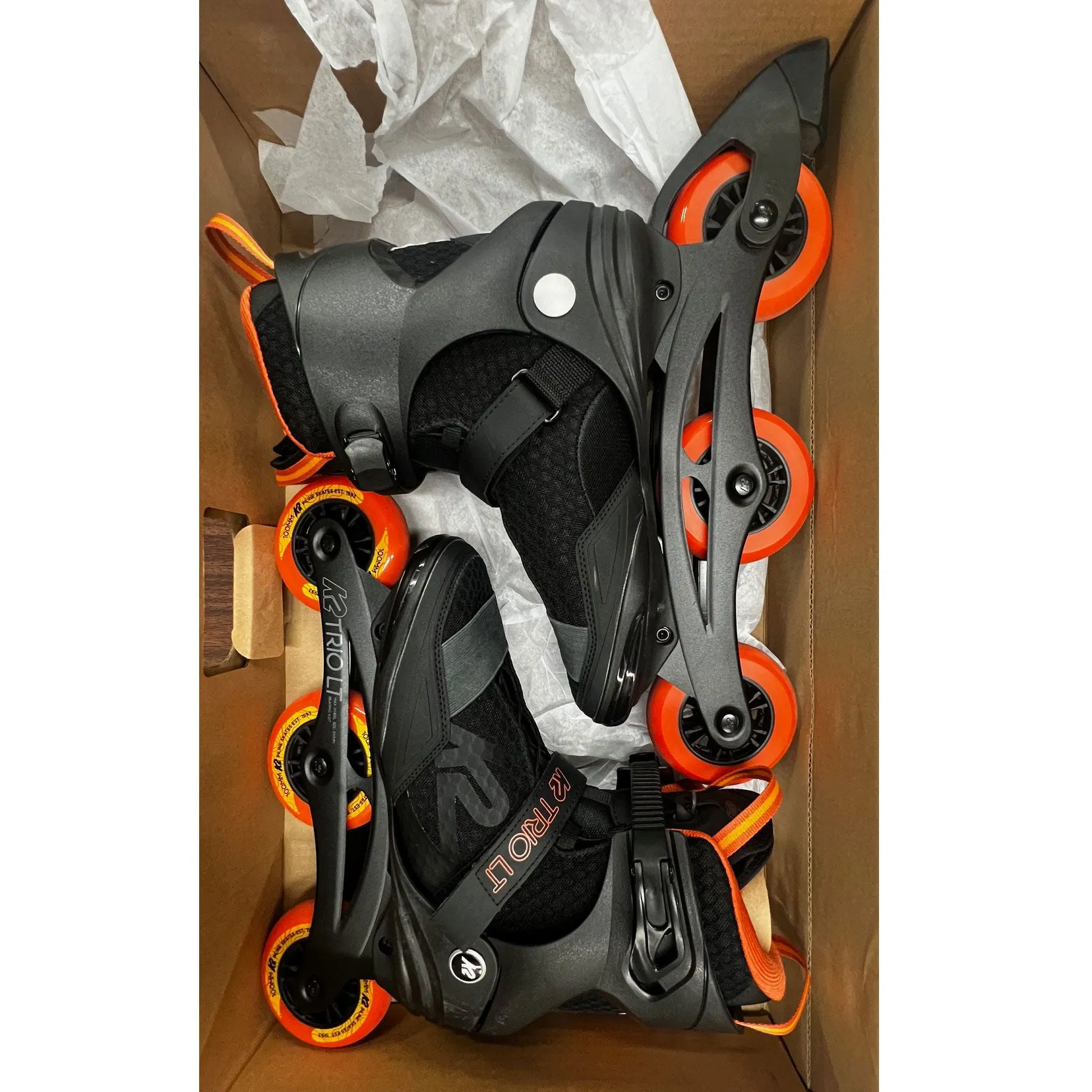 K2 Trio LT 100 Black Orange Mens Urban Inline Skates - Lightly Used