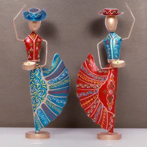 Kraftskala Colorful Dancers Iron Showpiece with Tealight Candle Holder - Decorative Figurine for Home, Celebratory Gift for Anniversary, Festivals & Weddings (Mariachi Dancers)
