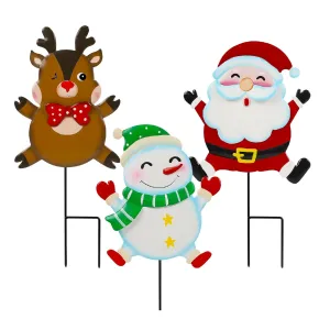 Lulu Home Christmas Yard Signs, 3 Packs Metal Snowman Santa Claus Reindeer Stakes, Xmas Decorative Garden Stakes for Holiday Yard Lawn Outdoor Decoration