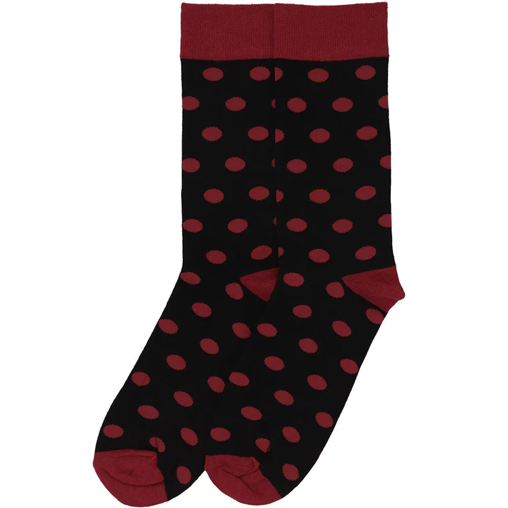 Men's Burgundy and Black Polka Dot Socks