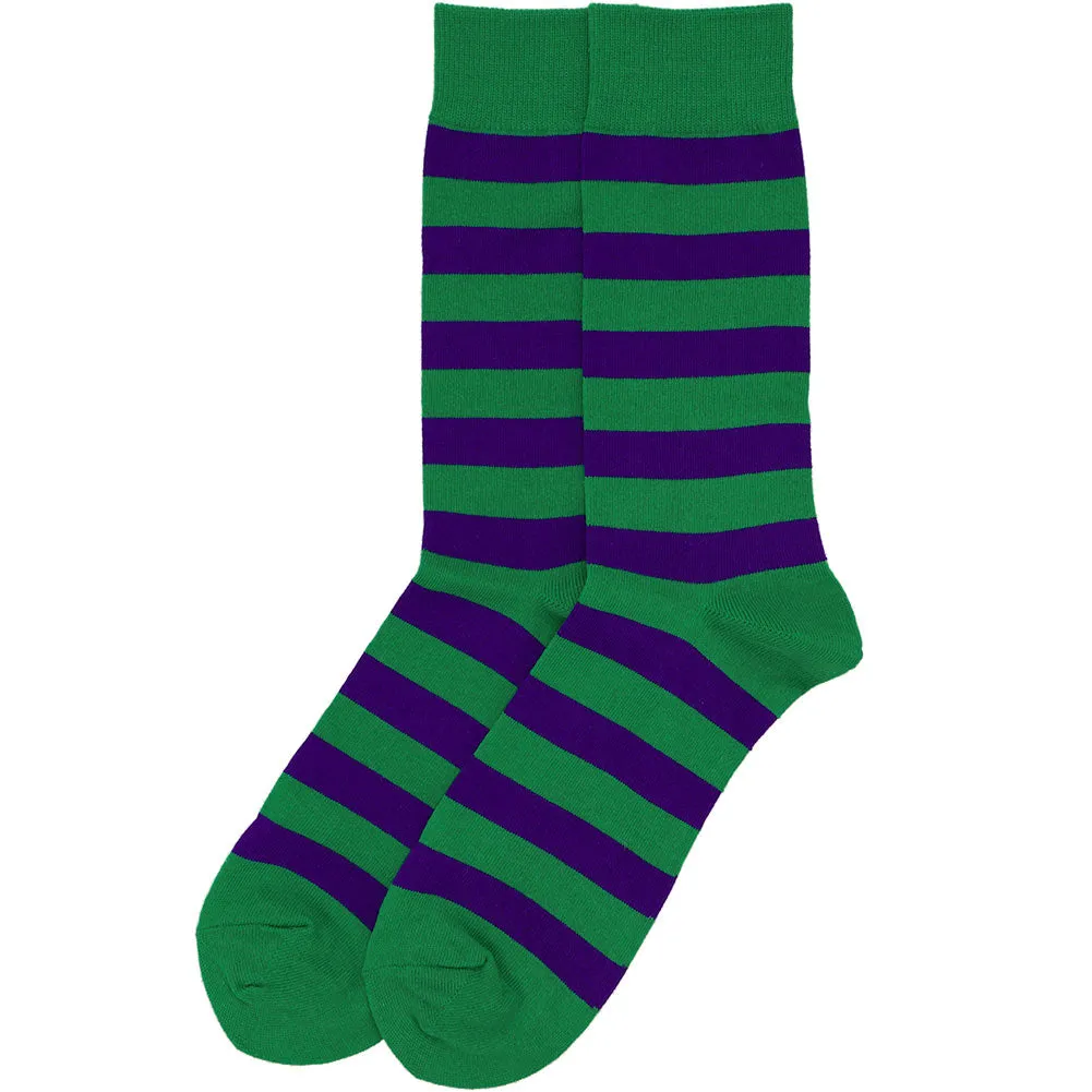 Men's Kelly Green and Dark Purple Striped Socks