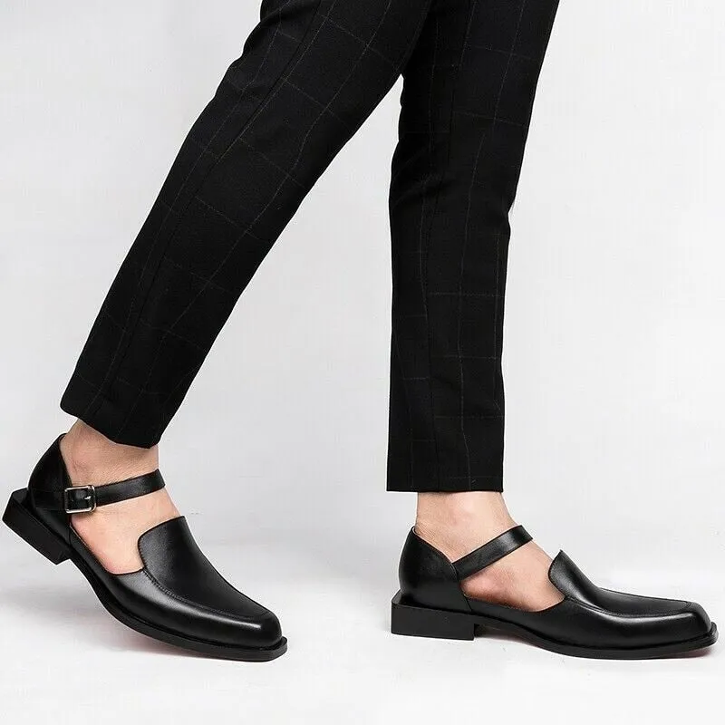 New Black Casual Business Men Shoes Buckle Strap  Round Toe Sandals Shoes for Men with Free Shipping Size 38-46
