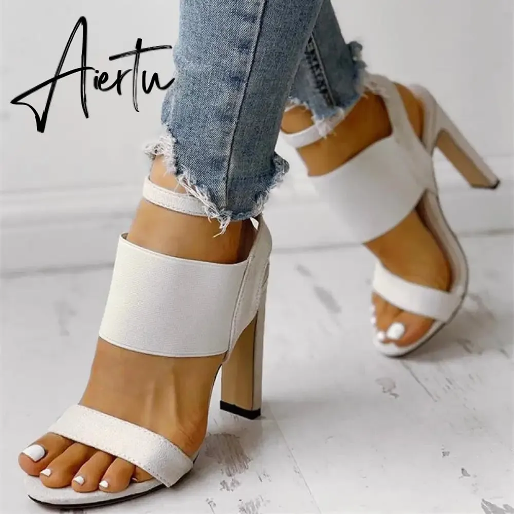 New Fashion Women Summer High-Heeled Sandals Solid Color Casual High Heels Shoes Female Buckle Strap Open Toe Sexy Women Pumps