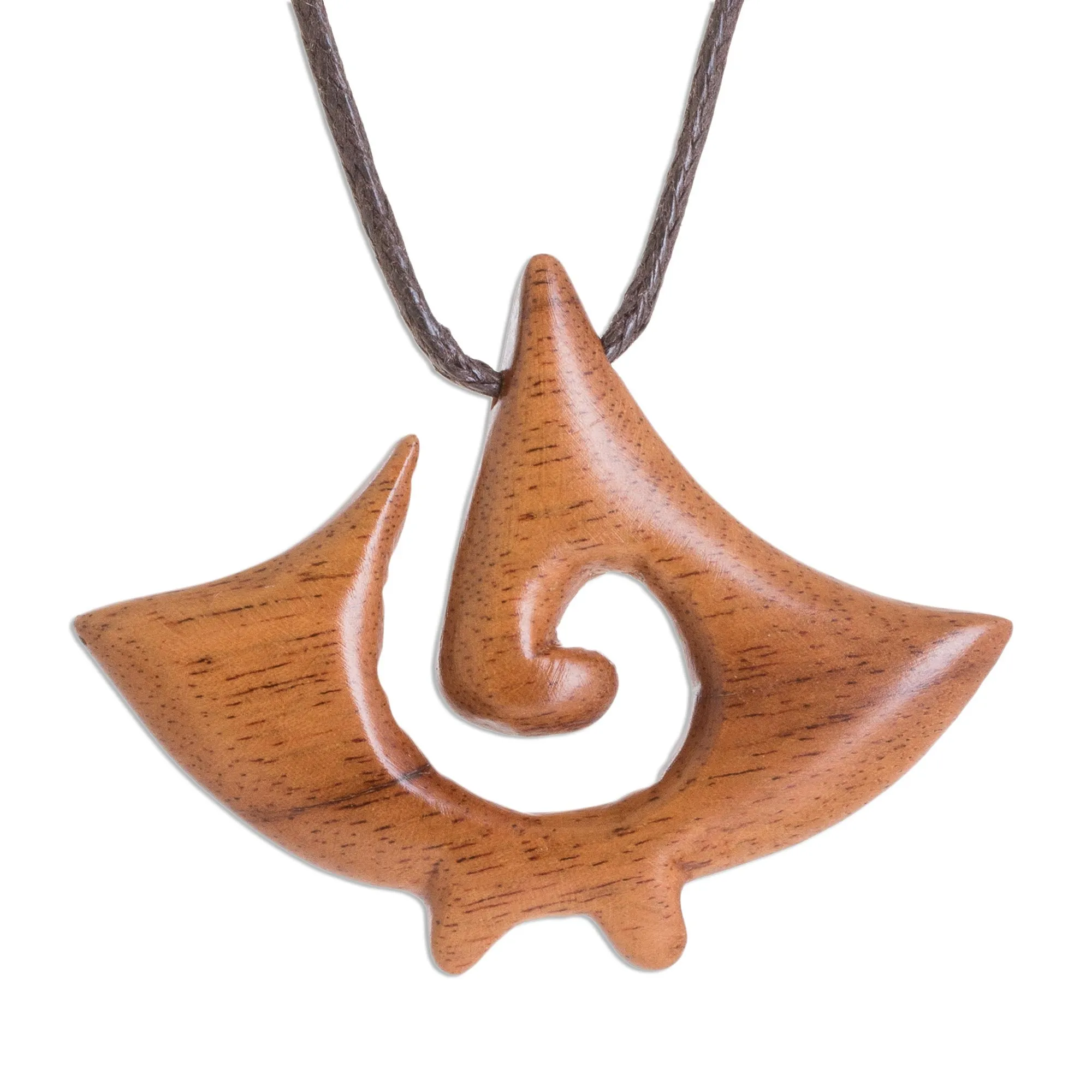 Swirl Pattern Jobillo Wood Pendant Necklace from Costa Rica - Jobillo Swirl Figure | NOVICA