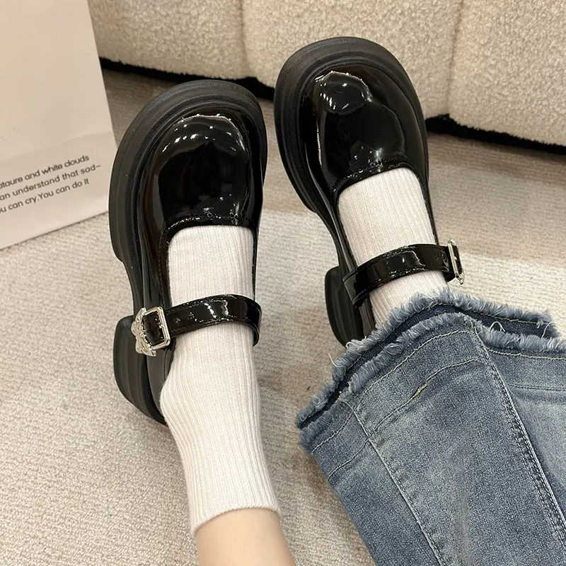 Toleet Fashion Bow Ankle Buckle Mary Jane Shoes Woman Thick Heeled Platform Lolita Shoes Woman Japanese Students Uniform Shoes Female