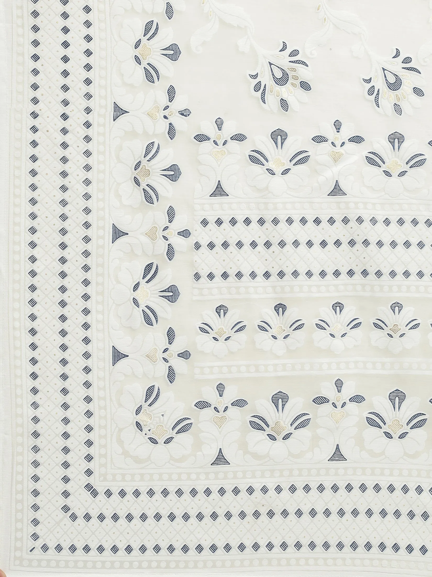 Women Off White Straight Printed Kurta Trouser Dupatta