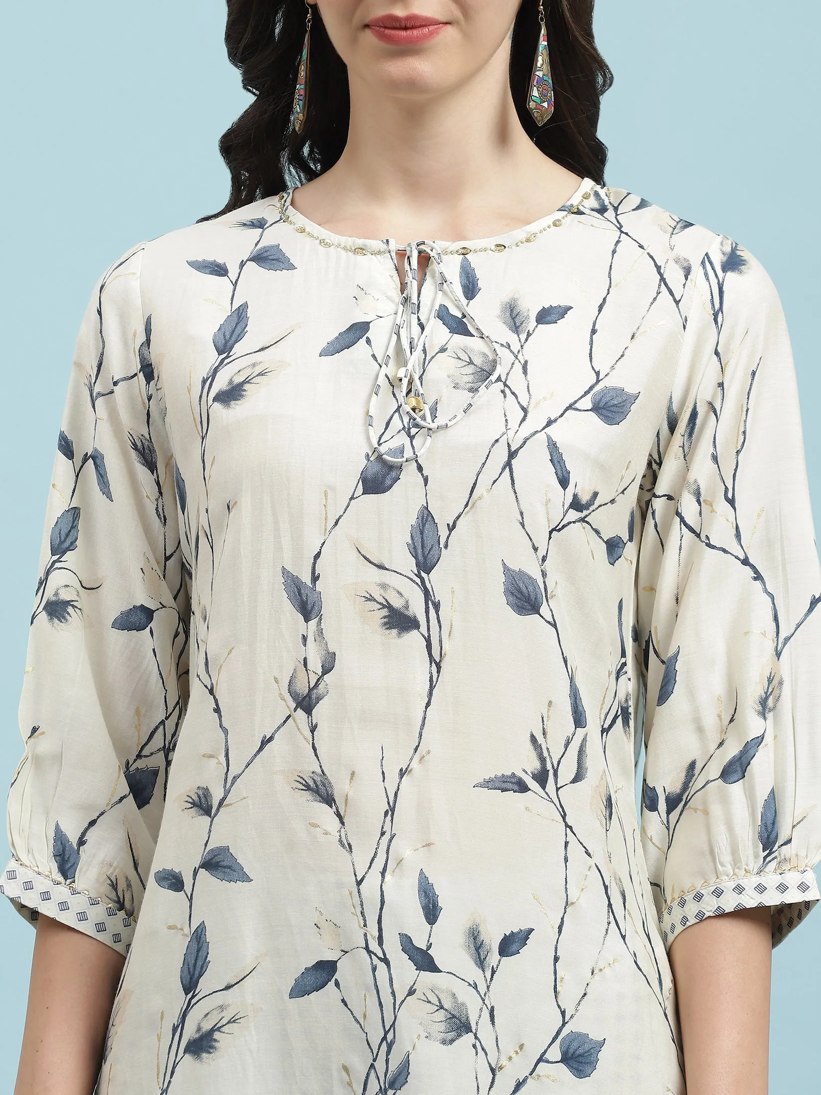 Women Off White Straight Printed Kurta Trouser Dupatta