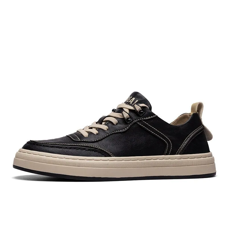 xiangtuibao Black Shoes Men Sneakers Leather Flats Casual Tennis High Quality Lace Up Vulcanized Shoe Luxury Running Sports Sneakers for Men