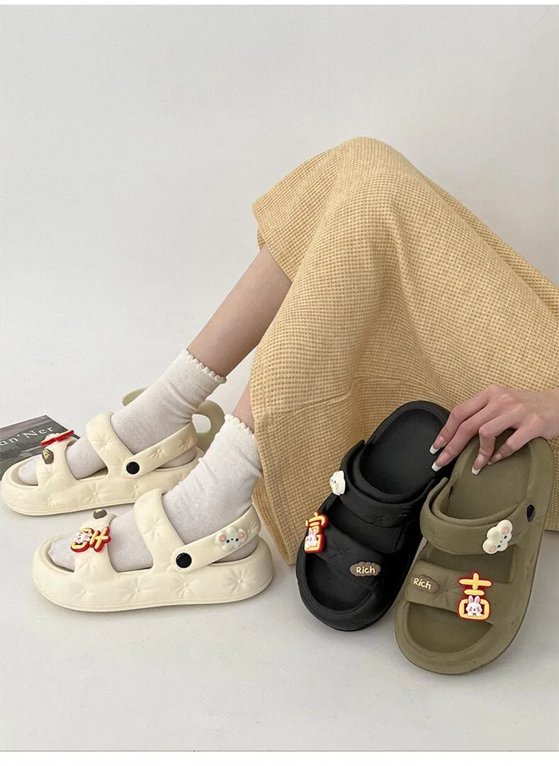 xiangtuibao  Green Women's Sandals Summer Platform Shoes Beach Casual Back Strap Female Sandals Thick Sole Flats Shoes Women Sandals NEW