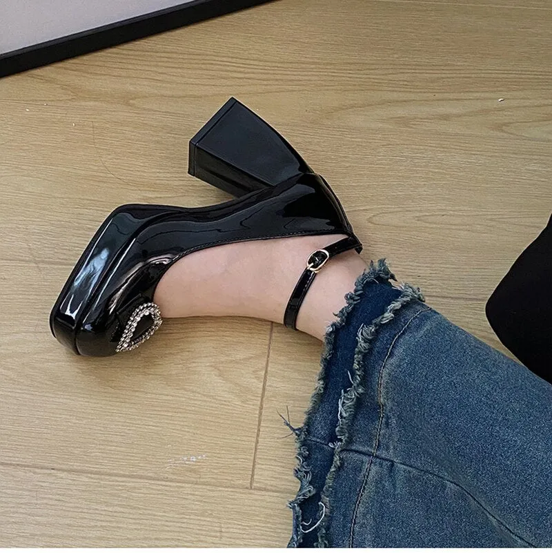 xiangtuibao  New Mary Jane Shoes Women Square Toe High Heels Shoes Lolita Pink Pumps Fashion Ankle Strap Sandals Ladies Elegant Shoes